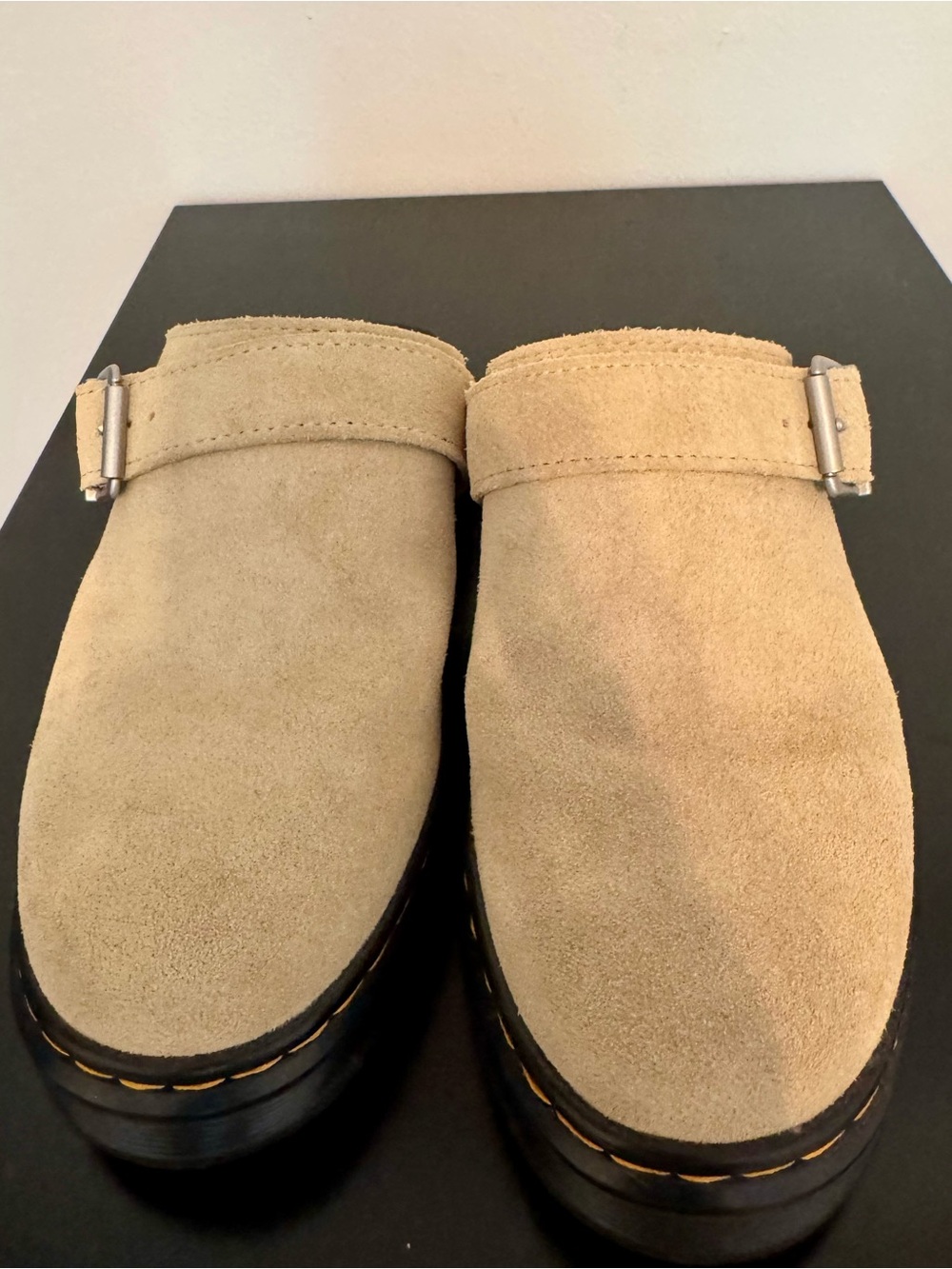 Womens Dr. Martens Suede Clog Sandals in Beige - Picture 2 of 11